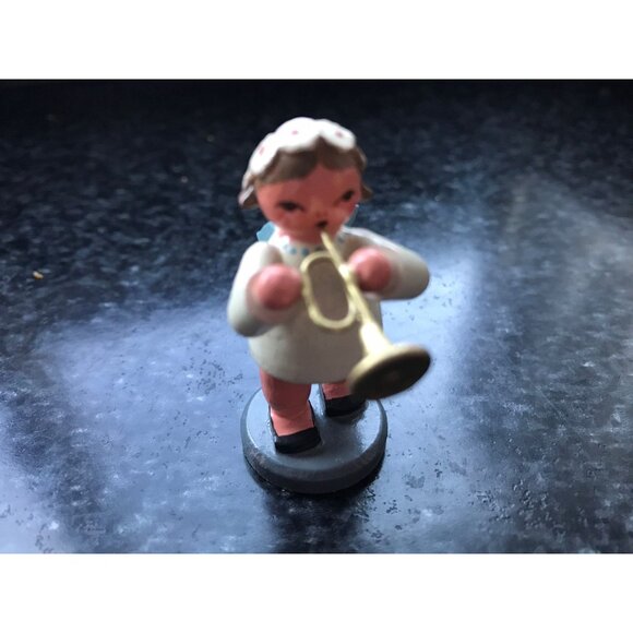 Vtg Christmas Wooden Music Angel Playing The Trombone Erzgebirge Made In Germany - Picture 1 of 8